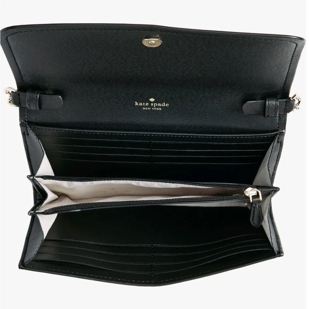 Kate‎ Spade Black Leather Chain Wallet with Cream Interior crossbody